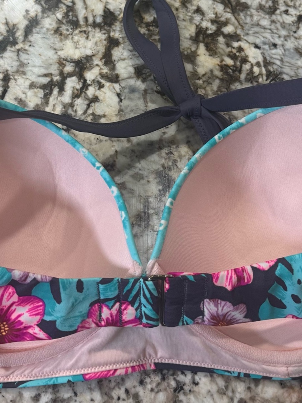 Shade & Shore 38D Halter Bikini Top NWT Floral Chevron Purple Teal Lightly Lined - Picture 5 of 9